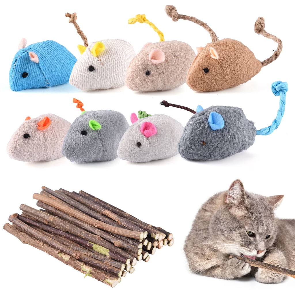 30 Pcs Silvervine Sticks for Cats, 8 Pcs Skitter Critters Cat Toy Catnip Mice, Natural Catnip Sticks Chew Sticks, Teeth Molar Chew Toys for Cat Kitten Kitty