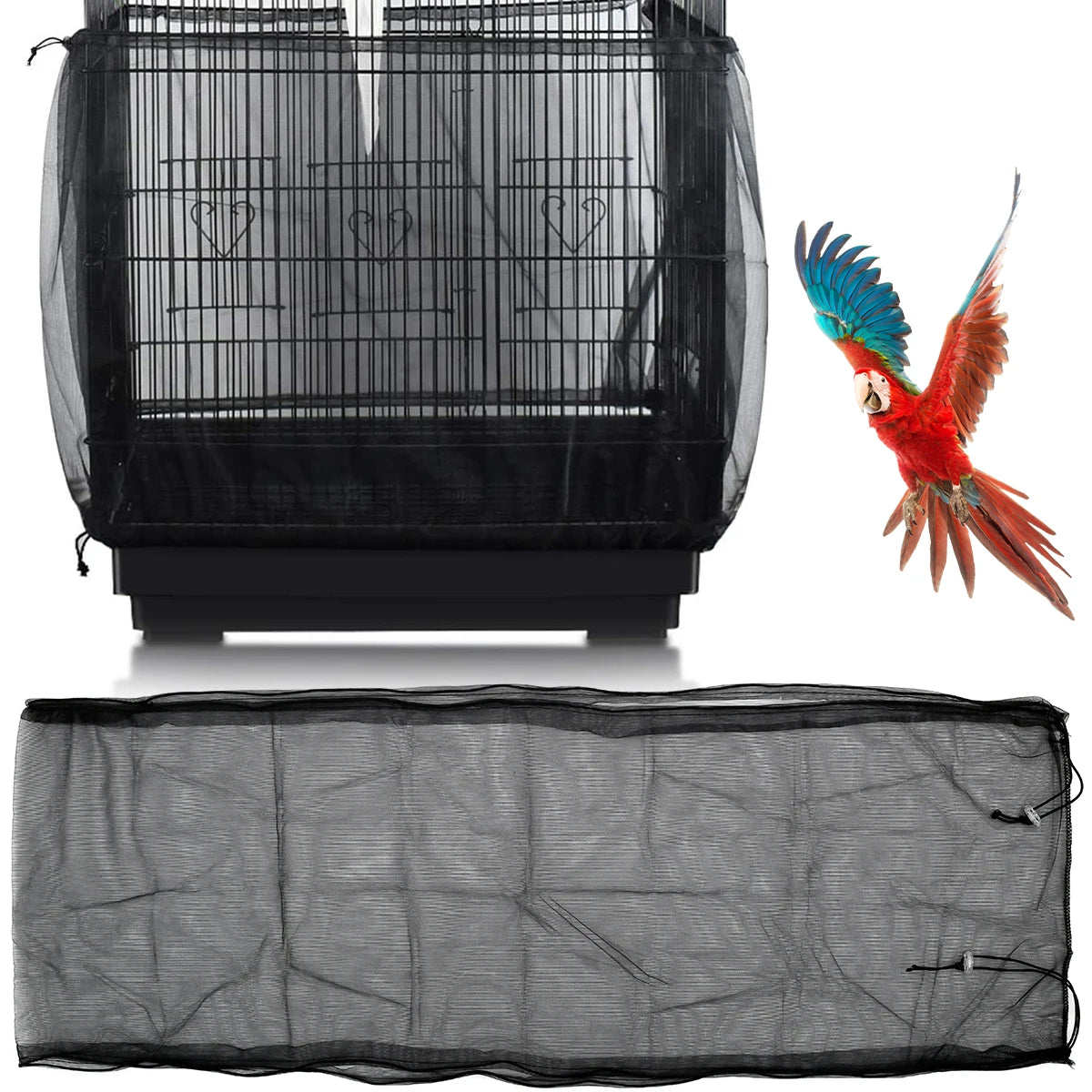 Universal Bird Cage Cover Shell Skirt Net Parrot Nylon Mesh Guard Net Cover Airy Cage Net Stretchy Skirt for round Square Cages