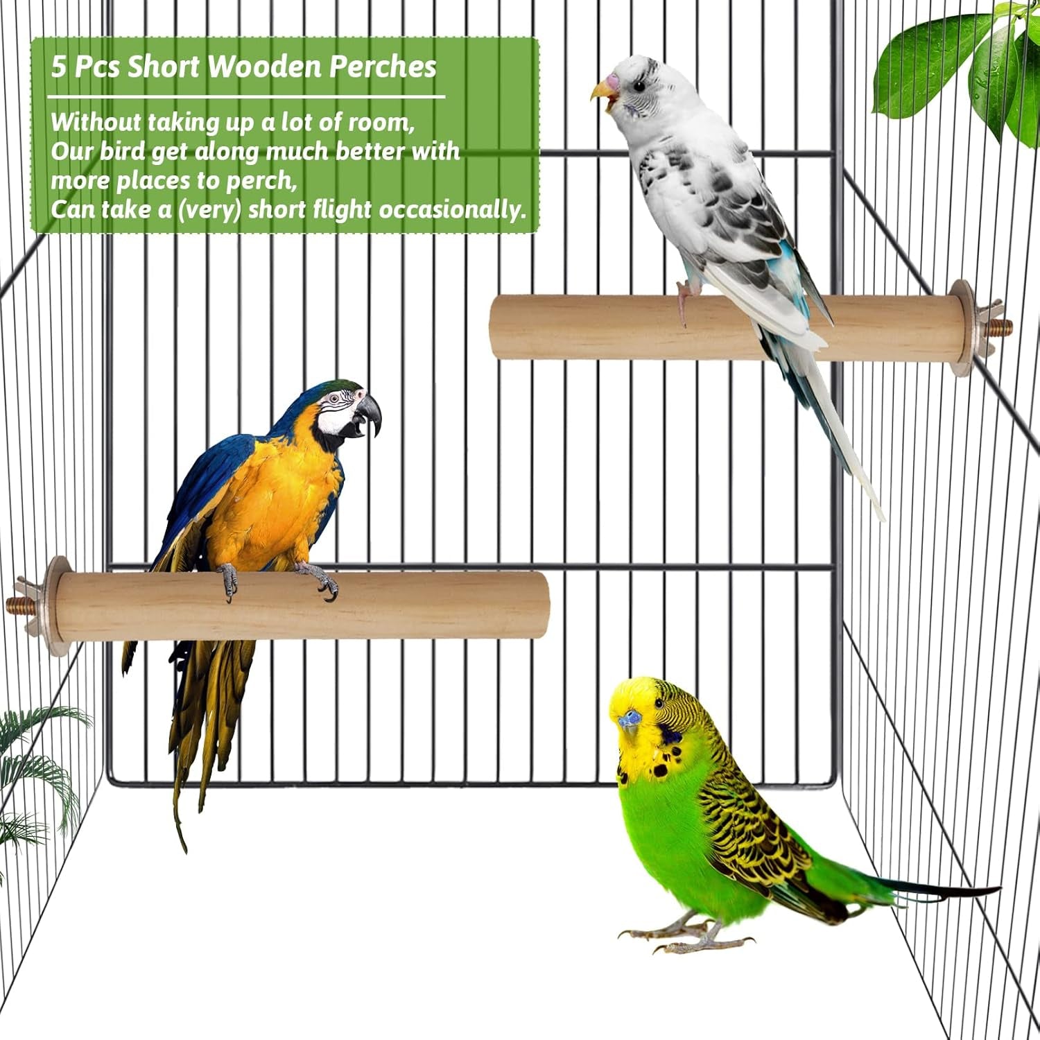Bird Perch for Cage Parakeet Stand Natural Wood Parrot Stick 5PCS