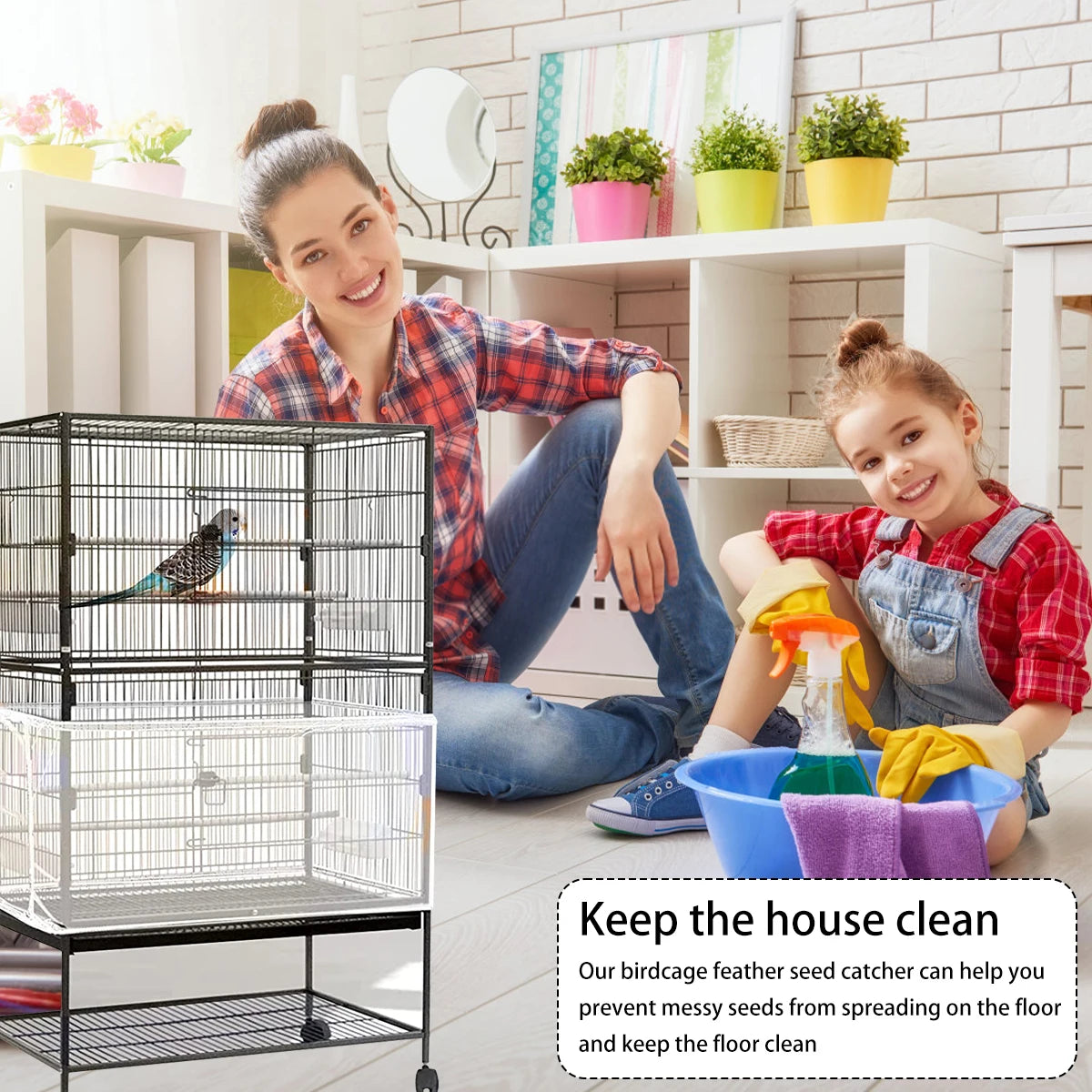 Universal Bird Cage Cover Shell Skirt Net Parrot Nylon Mesh Guard Net Cover Airy Cage Net Stretchy Skirt for round Square Cages