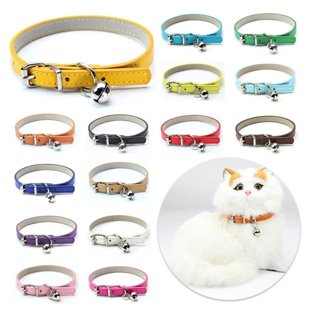 Cute Leather Cat Collar with Bell Safety Puppy Necklace Collars for Cat Small Dog Kitten Chihuahua Accessories Pet Products