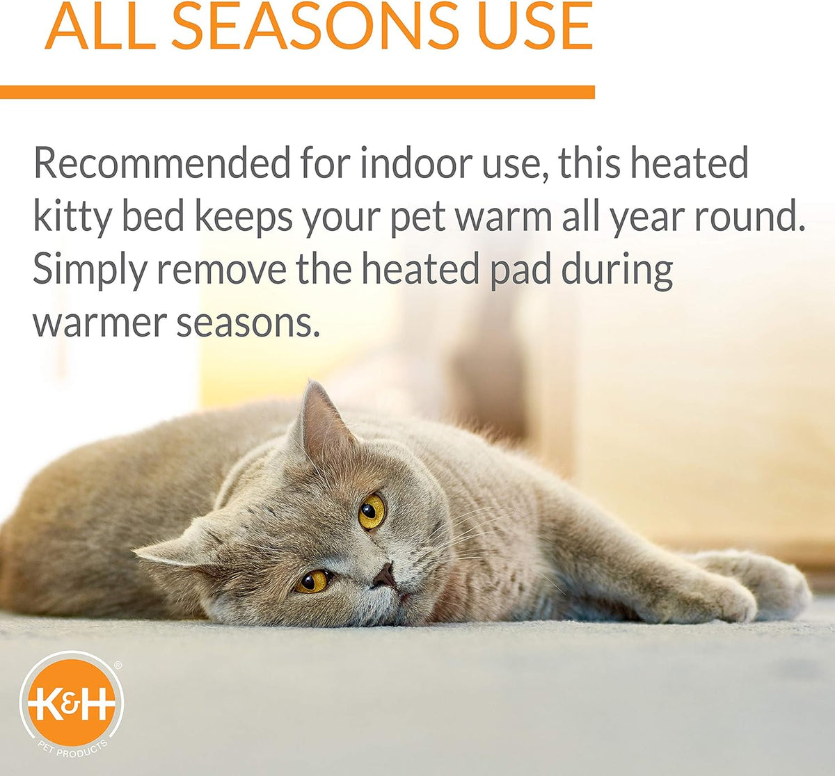 K&H Heated Cat Bed, Thermo-Kitty Fashion Splash Indoor, Safety Listed