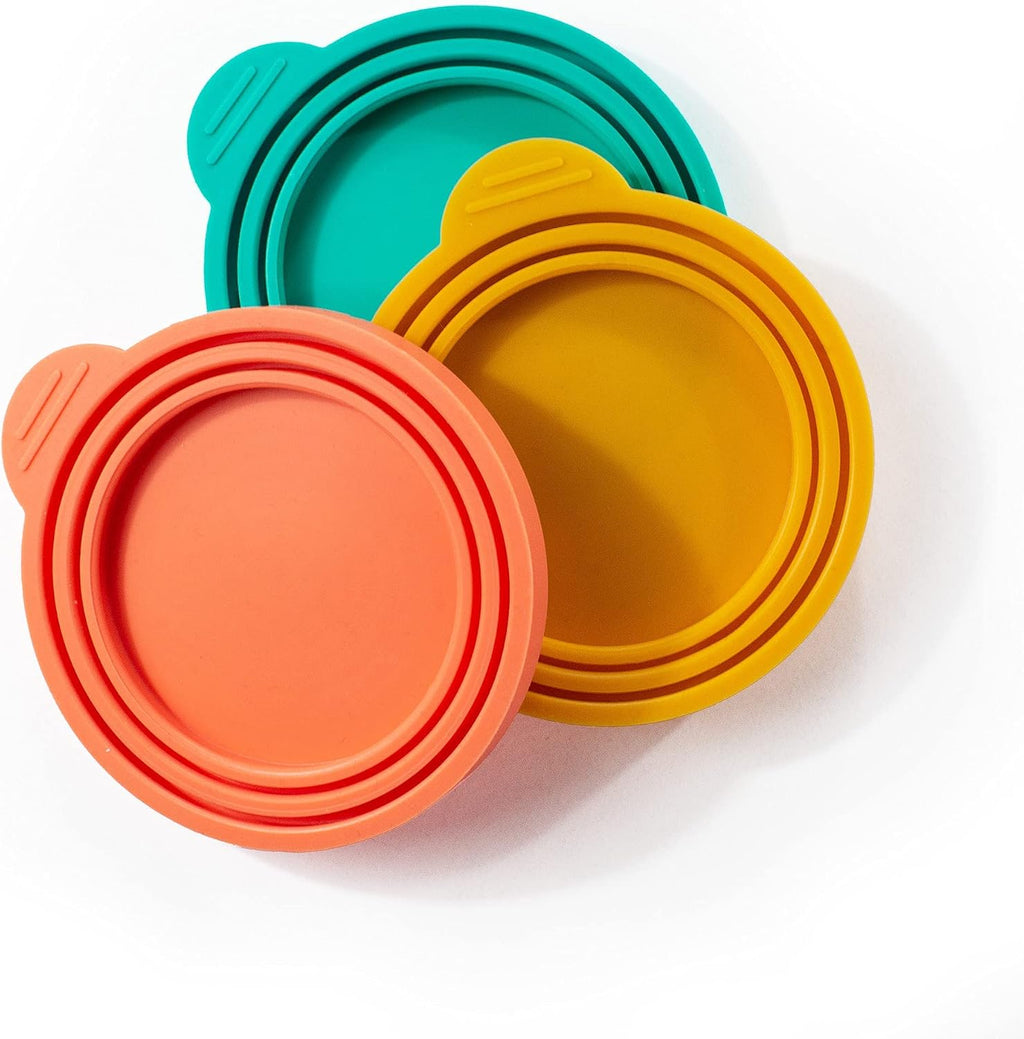 Silicone Pet Food Can Covers - Airtight Lids for Dog & Cat Wet Food Storage, Bone Appetit Food Savers for Freshness (Variety Mix 3 Pack)