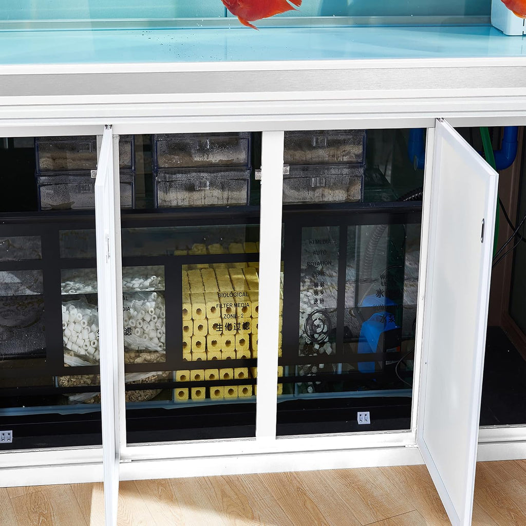 175 Gallon Glass Aquarium with Aluminum Cabinet - Including Sump for Filtration and Circulation, Plumbing, LED, White