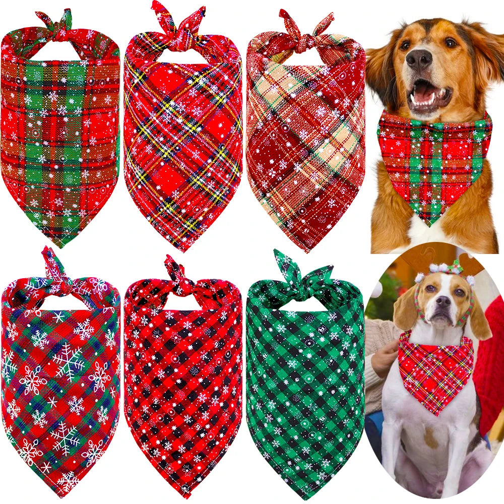 50Pcs Christmas Dog Bandana Puppy Accessories Cotton Pet Dog Cat Bandanas Scarf Dogs Accessores for Samll Dog Grooming Products