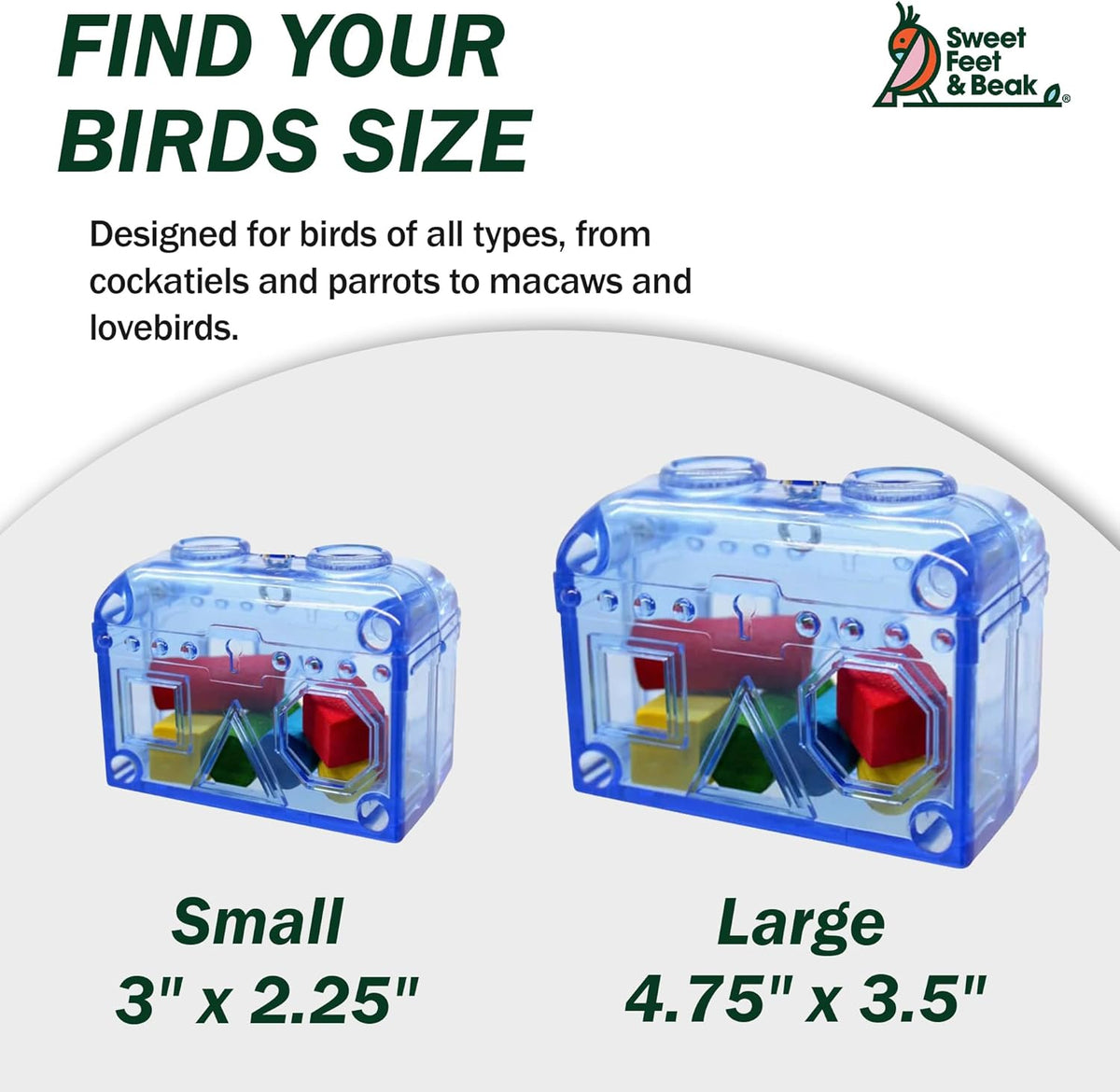 Treasure Chest Toy - Puzzle & Foraging Toys for Birds - Durable Plastic Bird Foraging Box W/ Colorful Wooden Shapes - Parrot Puzzle Toys - Small & Large Bird Toys for Cockatiels, Lovebirds & More