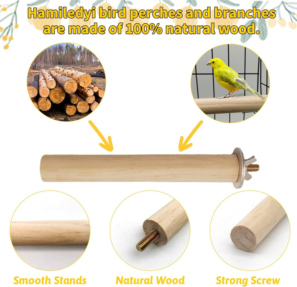 Bird Perch for Cage Parakeet Stand Natural Wood Parrot Stick 5PCS