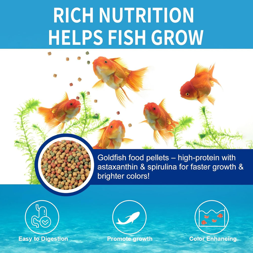 Floating Goldfish Food Pellets 12Oz - Pond Fish Food Growth Formula with Krill Spirulina Color Enhancing for Goldfish & Koi, Keep Clean Water