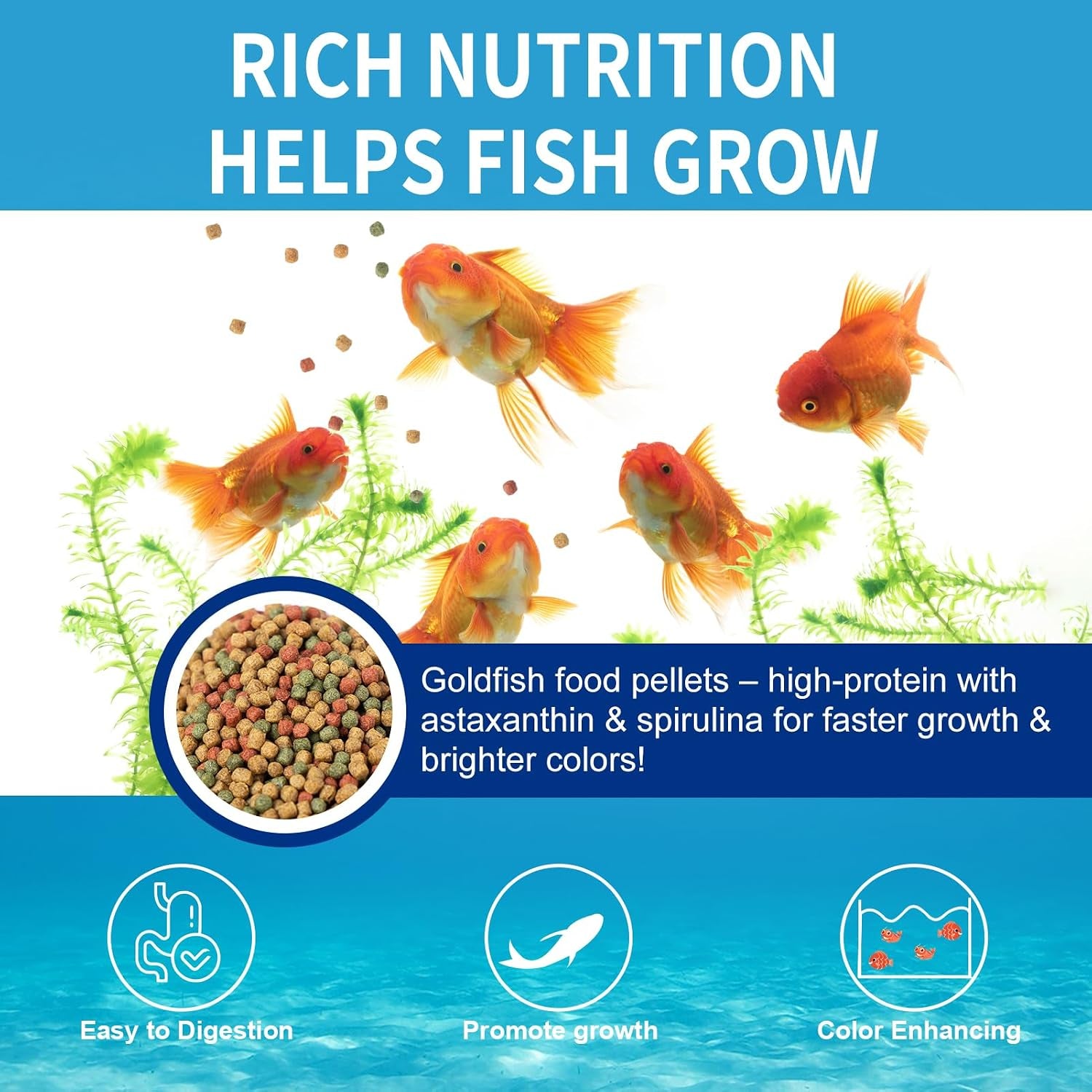 Floating Goldfish Food Pellets 12Oz - Pond Fish Food Growth Formula with Krill Spirulina Color Enhancing for Goldfish & Koi, Keep Clean Water
