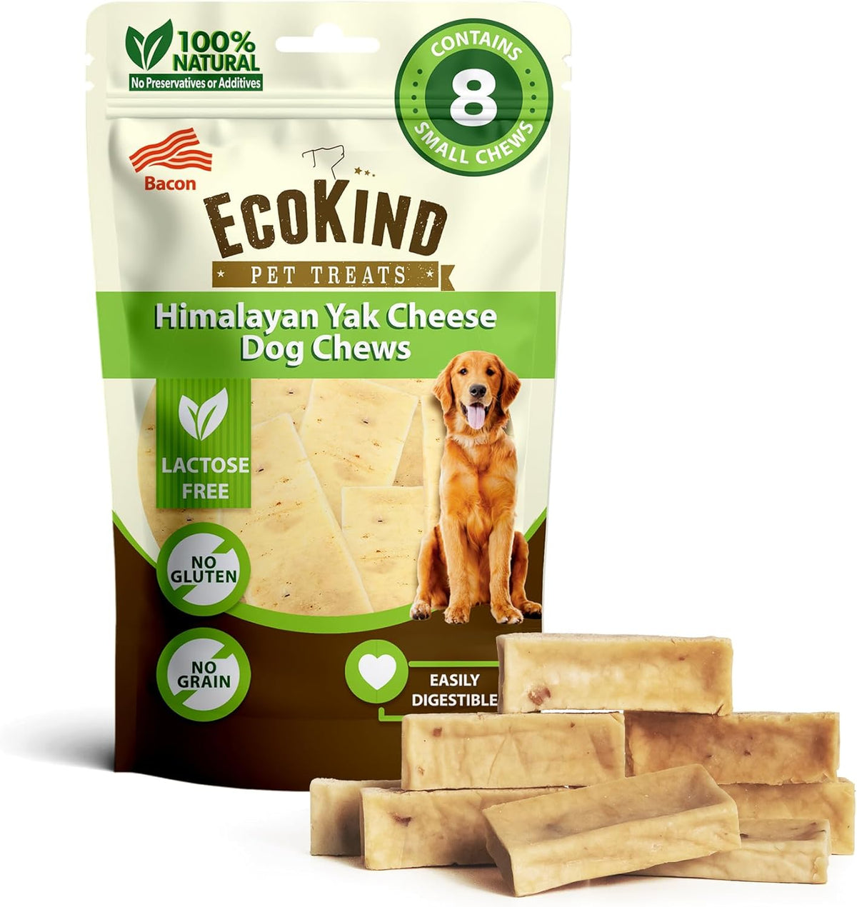 Bacon Flavor Gold Yak Chews for Large Dogs