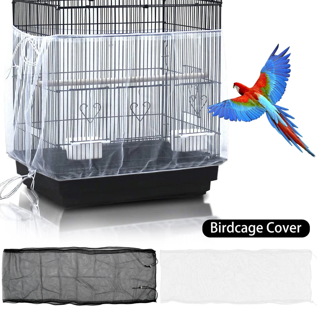 Universal Bird Cage Cover Shell Skirt Net Parrot Nylon Mesh Guard Net Cover Airy Cage Net Stretchy Skirt for round Square Cages