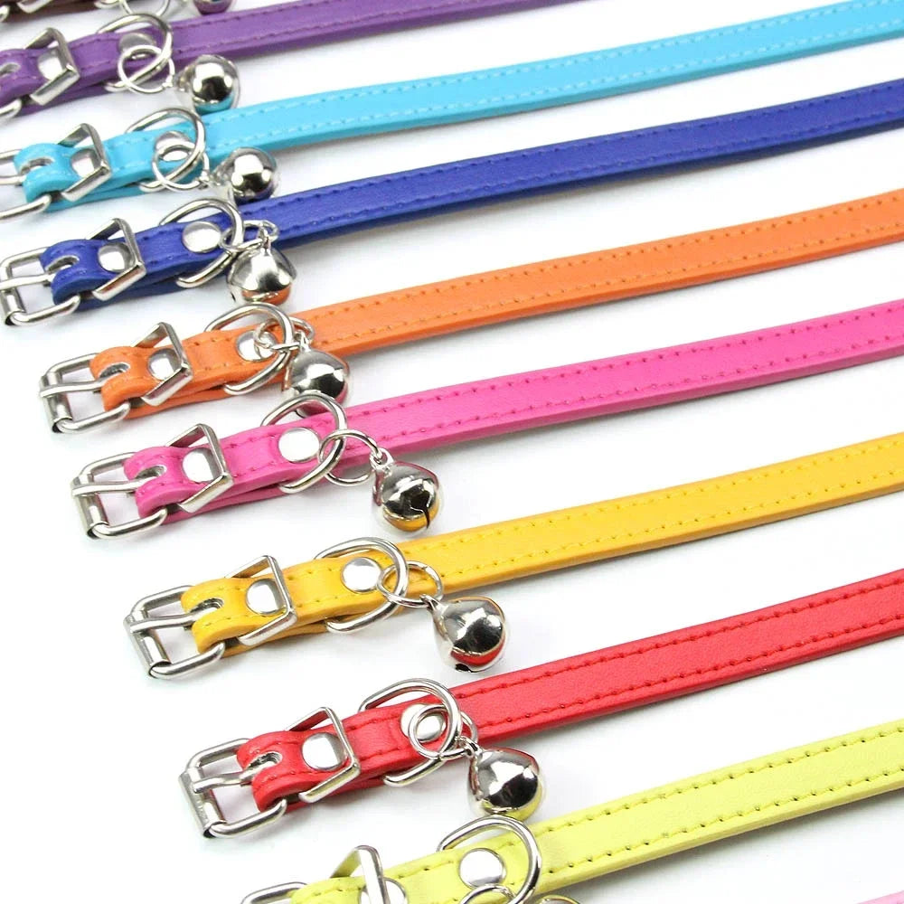 Cute Leather Cat Collar with Bell Safety Puppy Necklace Collars for Cat Small Dog Kitten Chihuahua Accessories Pet Products