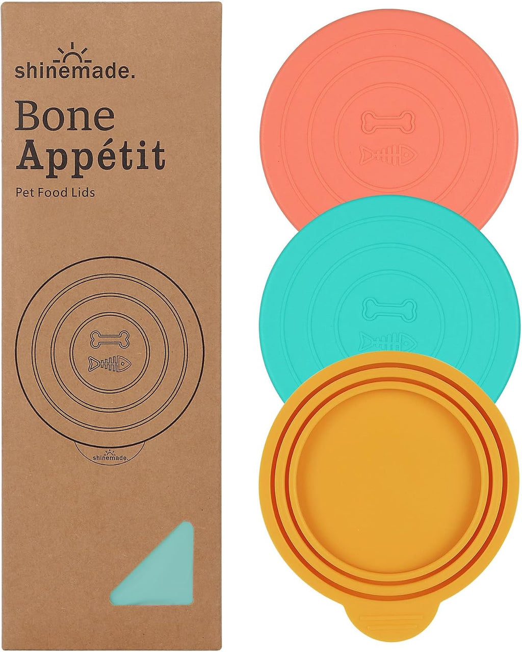 Silicone Pet Food Can Covers - Airtight Lids for Dog & Cat Wet Food Storage, Bone Appetit Food Savers for Freshness (Variety Mix 3 Pack)