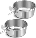Bird Cage Feeder, Bird Feeder for Cage, 2 Pcs 10Oz Stainless Steel Food Water Bowls with Clamp, Hanging Coop Cups for Parrot Cockatiel Hamster Rabbit Rat Small Animals