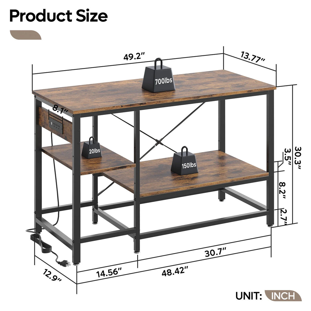 55 Gallon Fish Tank Stand with Power Outlets, 3-Tier Heavy Duty Metal Aquarium Stand Reversible Storage Shelf