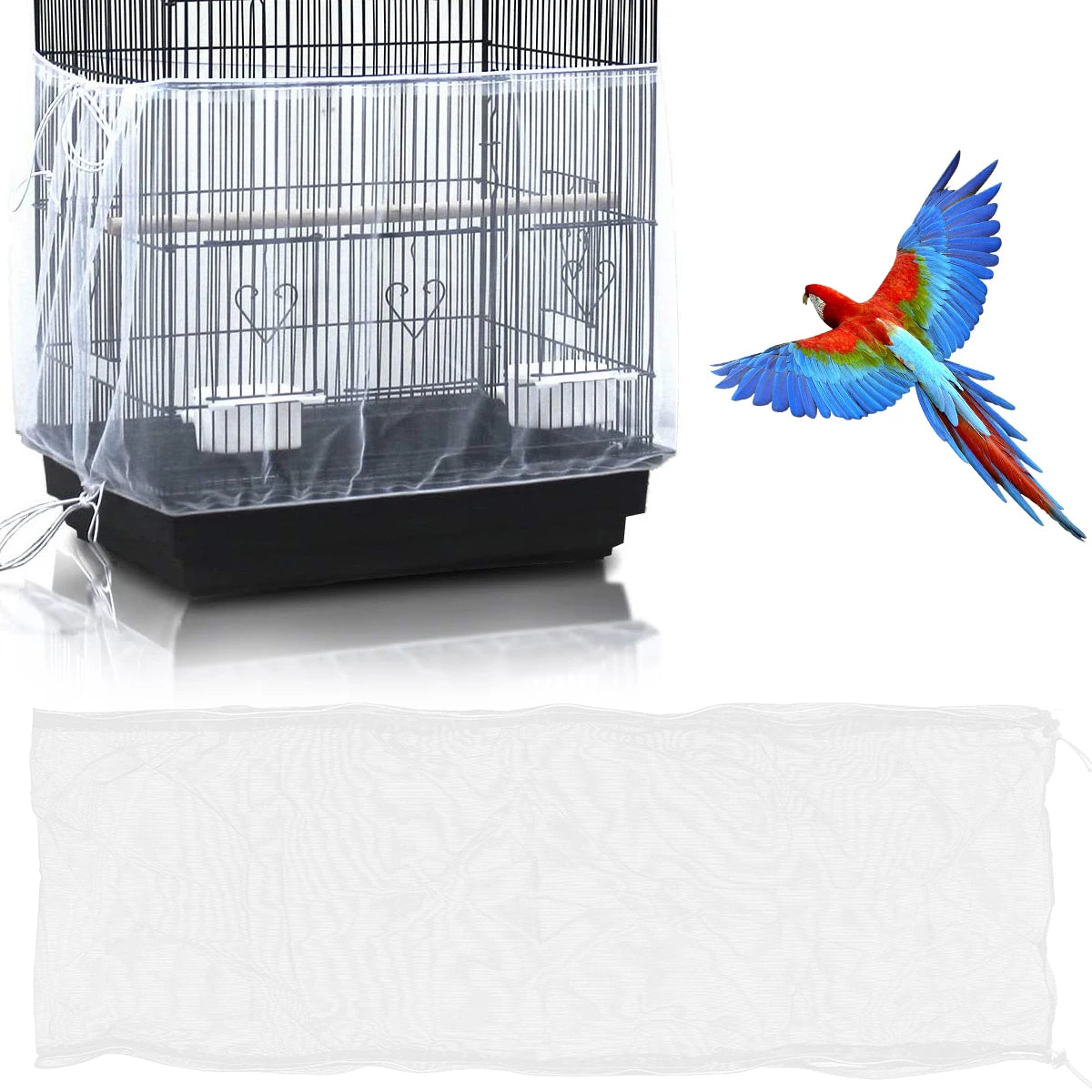 Universal Bird Cage Cover Shell Skirt Net Parrot Nylon Mesh Guard Net Cover Airy Cage Net Stretchy Skirt for round Square Cages