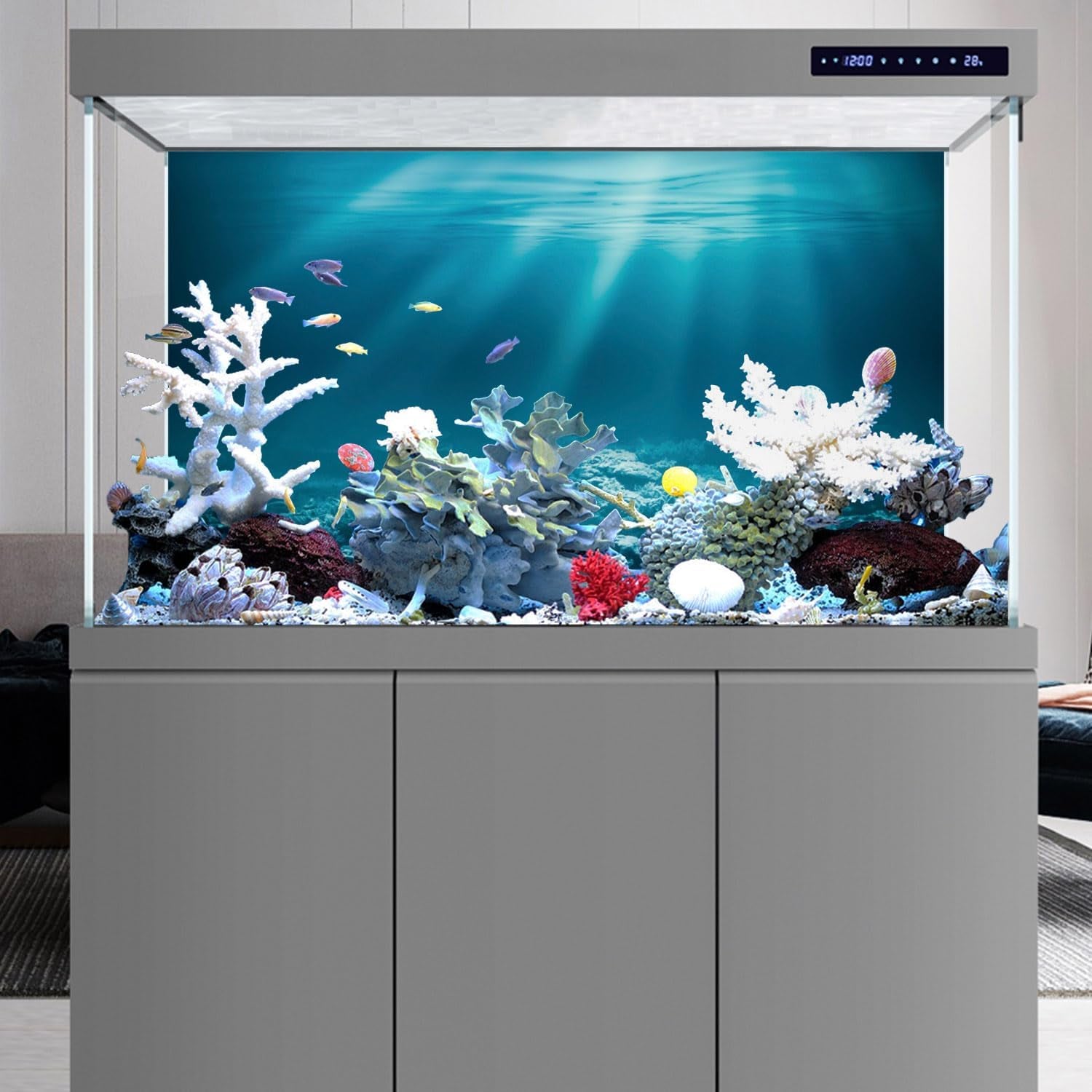 36X20 Inches Undersea Theme Aquarium Background Sunshine Underwater World Fish Tank Background Vinyl