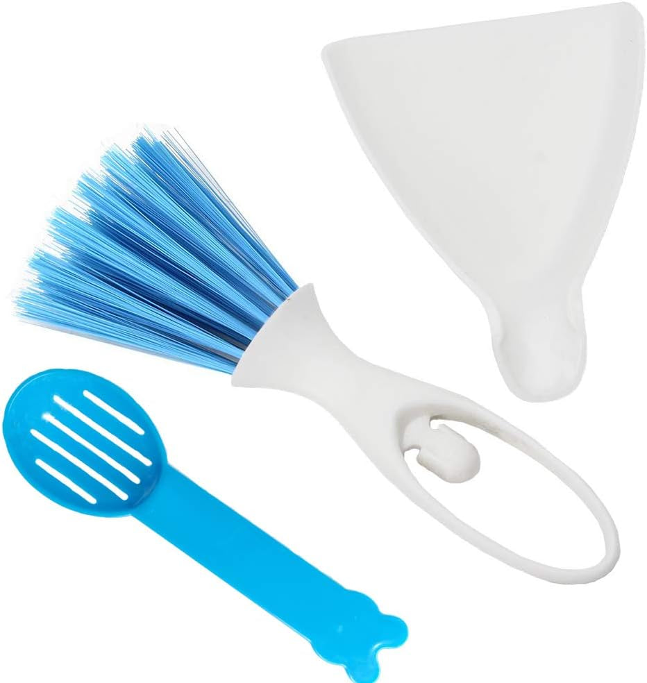 3 Pack Hamster Dustpan and Broom Set Mini Guinea Pig White Dancer Design Besom Chinchillas Sweeper Cavy Cage Clean Hedgehogs Scooper for Small Animal (Blue)