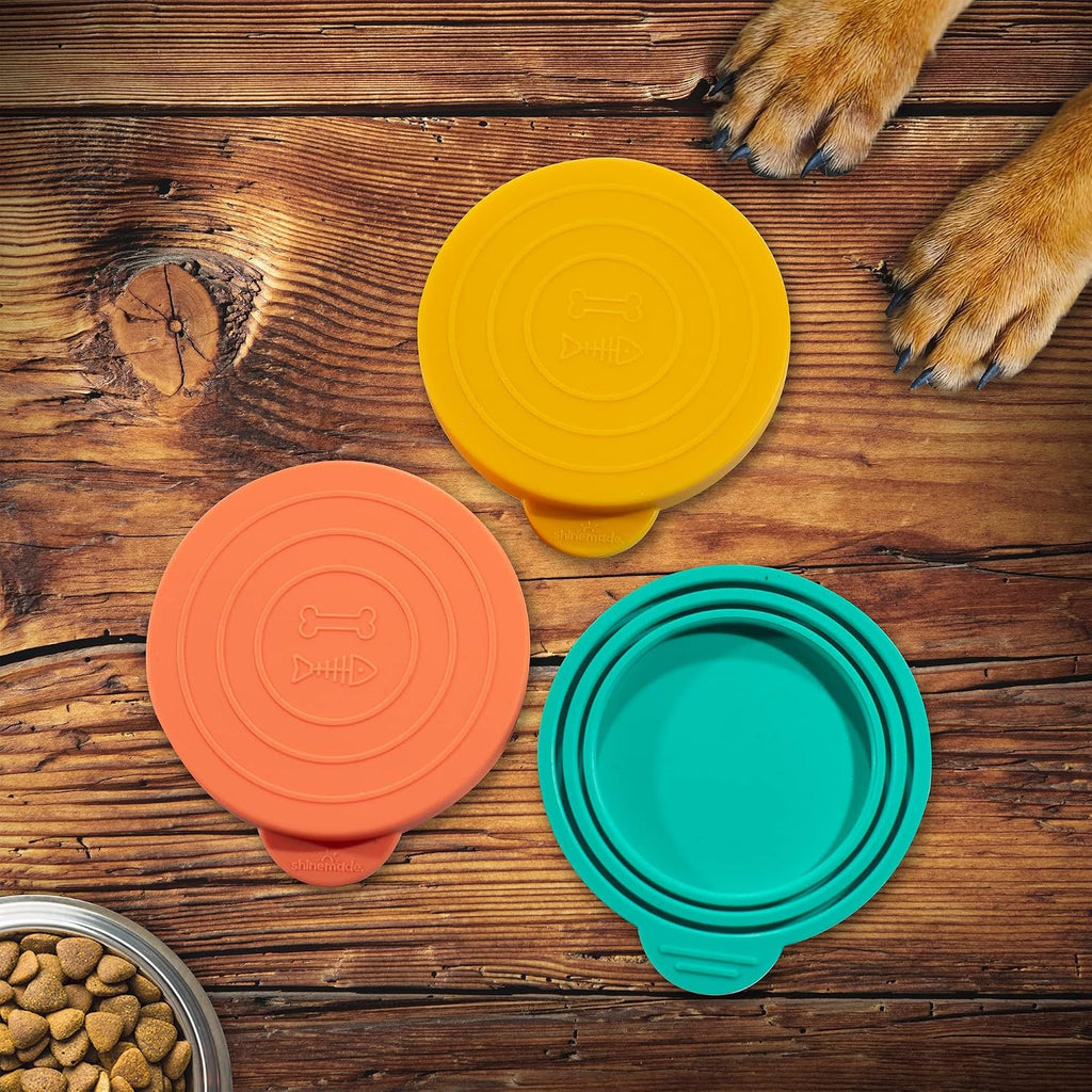 Silicone Pet Food Can Covers - Airtight Lids for Dog & Cat Wet Food Storage, Bone Appetit Food Savers for Freshness (Variety Mix 3 Pack)